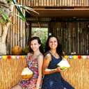 Fovths 4 Pack Luau Grass Table Skirt 9 Feet x 29.5 Inch Hawaiian Grass Table Skirt with Flowers Natural Hawaiian Party Decorations for Luau Birthday Summer Beach Party Supplies, Dark Straw Yellow