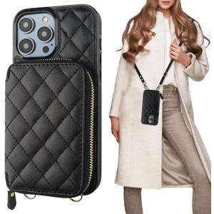 Bocasal Crossbody Wallet Case for iPhone 14 Pro Max, RFID Blocking PU Leather Zipper Handbag Purse Flip Cover, Kickstand Folio Case with Card Slots Holder Wrist Strap Lanyard 5G 6.7 Inch (Black)