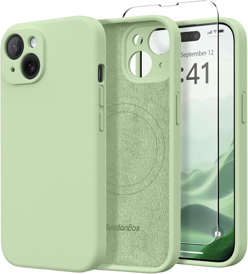 Magnetic for iPhone 15 Plus Case, Compatible with MagSafe, [Full Camera Protection][Screen Protector] Silicone Shockproof Protective Phone Case for iPhone 15 Plus 6.7", Matcha