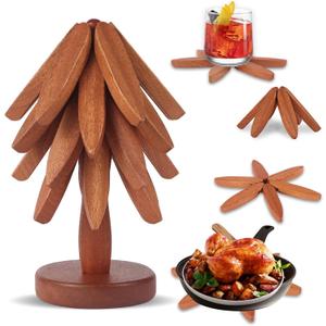 Wood Christmas Tree Trivets for Hot Dishes/Pot/Bowl/Teapot/Hot Pot Holders, Gifts for Family/Friends, Cute and Practical Kitchen Decorations(Smooth- 4Pcs)