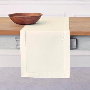 Solino Home Ivory Table Runner 108 Inches Long - Cotton Linen Hemstitch 14 x 108 Inch Table Runner for Dining and Summer