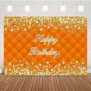 6x4ft Happy Birthday Theme Background Adult Gold Glitter and Sliver Diamonds Backdrop Women Orange Headboard Party Decorations Props
