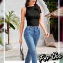Trendy Tank Tops for Women, Sexy Going Out, High Boat Neck Silk Shirts, Dressy Satin Bow Sleeveless (Black, L)
