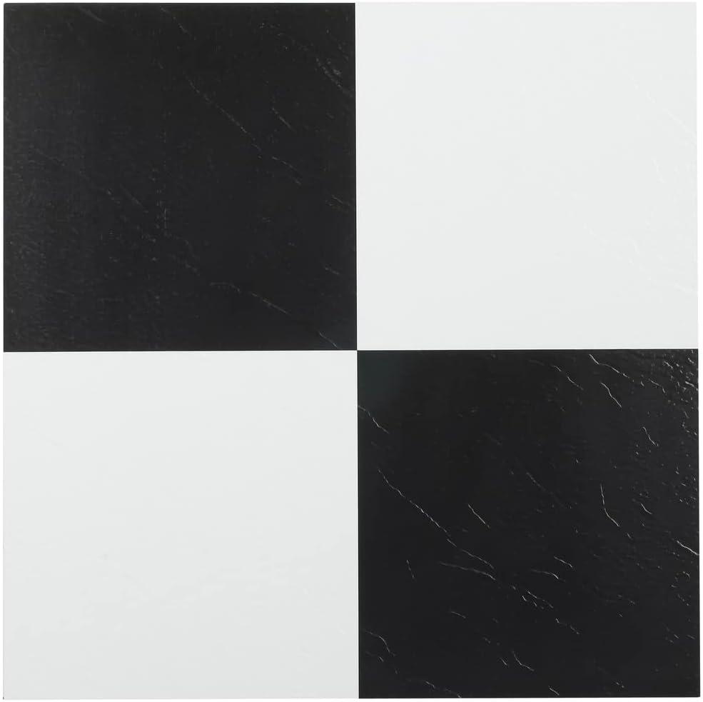 Tivoli Self Adhesive Vinyl Floor Tiles, 45 Tiles - 12" x 12", Black & White - Peel & Stick, DIY Flooring for Kitchen, Dining Room, Bedrooms, Basements & Bathrooms by Achim Home Decor