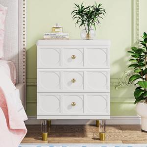 Tribesigns 3-Drawer Nightstand White and Gold Bedside Table with Drawers, Versatile Modern White Night Stand with Storage for Bedroom