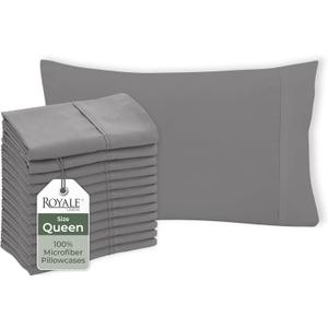 Royale Linens Grey Pillowcase Set of 12 - Queen 20"x30" Bed Pillow Cover - 1800 Brushed Microfiber - Wrinkle & Fade Resistant - Bulk Pillow Cases - Hotel Quality Pillowcase 12 Pack (Queen, Grey)