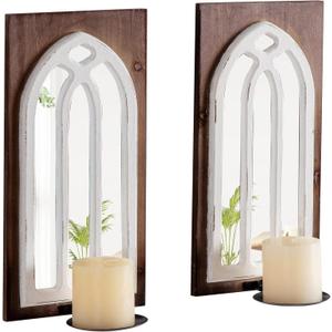 SOFE Arched Window Mirror Candle Sconces Wall Decor Set of 2, Cathedral Rustic Wall Decor Hanging Candle Holder for Living Room, Bedroom Bathroom