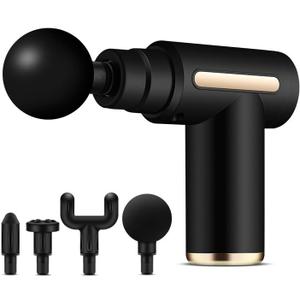 Massage Gun,Deep Tissue Massage Gun for Athletes - Percussion Back Massager for Muscle Pain Relief - Quiet Brushless Motor with 4 Professional Heads - Ideal Christmas Gift for Men & Women, Sleek Black