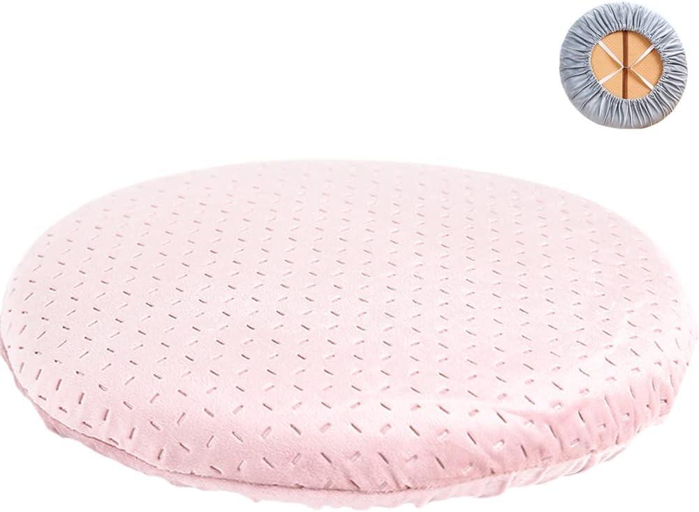 Memory Foam Stool Cushion Round Padded Bar Stool Covers Cushions Velvet Round Chair Seat Cushions Slipcover Elastic Non-Slip Band Removable Washable Zipper for Wood Metal Stools Pink 15.7in