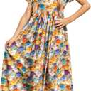 RONGTAI Girls 3D Dress for Girls Printed Short Sleeves Casual Summer Dresses with Pockets for 4-15Y Kids Outfits (Flower-02)