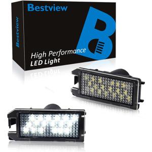 Bestview LED License Plate Light Tag Lamp Assembly Compatible with 2013-2019 FIAT 500, Levante  Dodge Viper, Jeep Grand Cherokee Compass Patriot, Powered by 18-SMD White 6000K Pack of 2