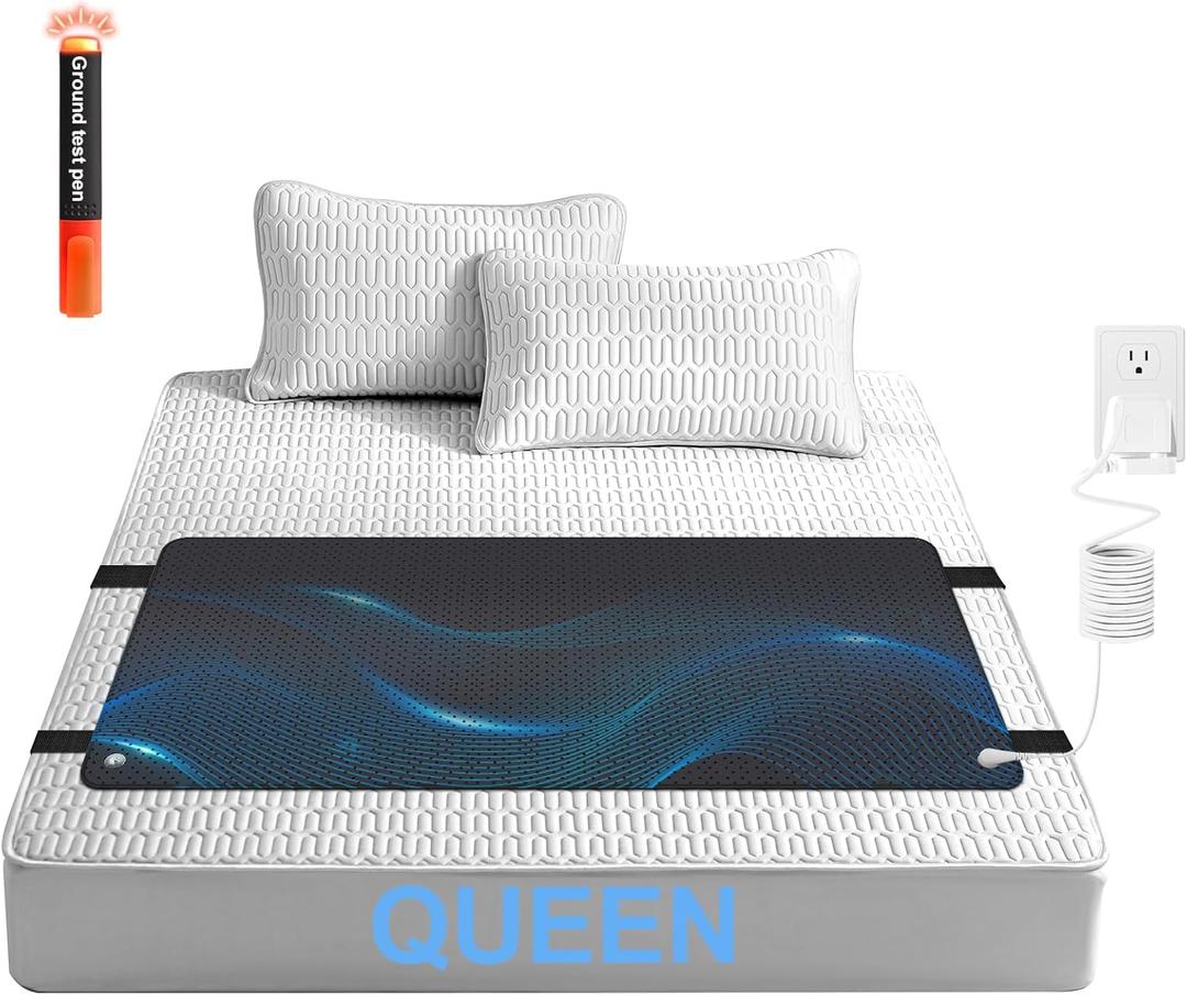 Grounding Mat for Bed, Grounding Pad for Sleeping, Reduced Anxiety, Pain, Inflammation, Headache Relief, Balance, Grounding Mattress Pad with 15 Feet Cord, Queen Size 59.06"x26.77"