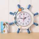 BESPORTBLE Wall Clock Ship Wheel Shape Clock Beach Decorative Wall Watch for Nautical Nursery Room Bedroom Decoration (Random Color)