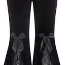 WDIRARA Women's Plus Size Velvet Lace Flared Pants High Waist Bell Bottoms Rave Trousers (XL)