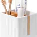 rejomiik Toothbrush Holders for Bathrooms Countertop, 3 Slots Electric Tooth Brushing and Toothpaste Storage Organizer Stand for Toiletries and Beauty Accessories, White