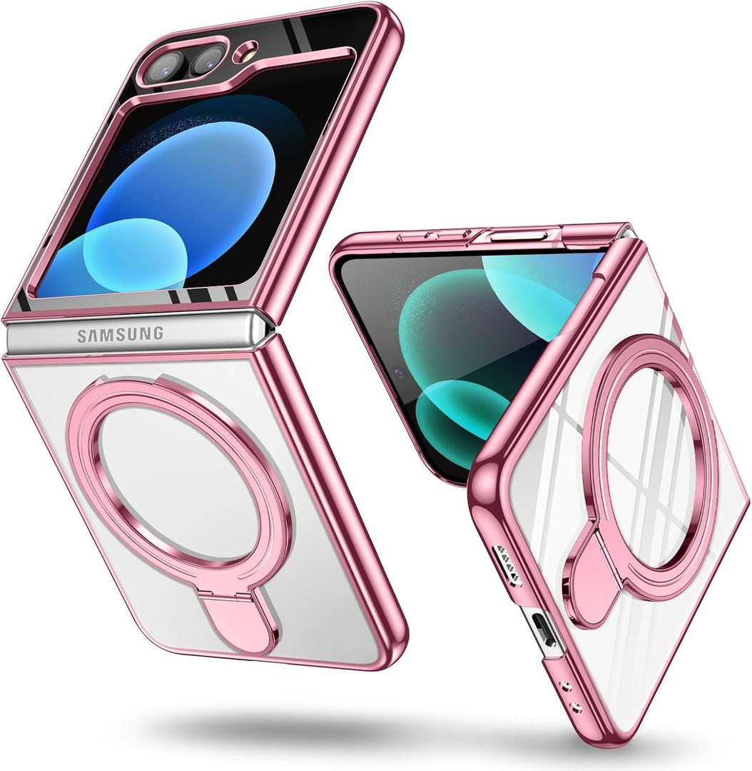 Compatible with Galaxy Z Flip 5 Case with O-Ring Stand Clear Case