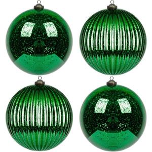 KI Store Green Christmas Ball Ornaments 6-Inch Set of 4 Large Hanging Tree Ornament Decorations Shatterproof Vintage Mercury Balls