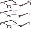 3 Pack Reading Glasses for Women Blue Light Blocking, Metal Oval Half Frame Womens Readers Glass with Spring Hinge, Anti Blue Ray Reduce Eye Strain Glare Headache(125 Magnification Strength)