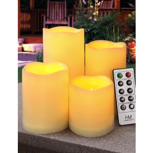 Set of 4 Outdoor Pillar Candles with Timer Waterproof - Battery Operated LED Pillar Candles with Remote 3x3 3x4 3x5 3x6 - Plastic Flickering Flameless Pillar Candles Unscented for Outside