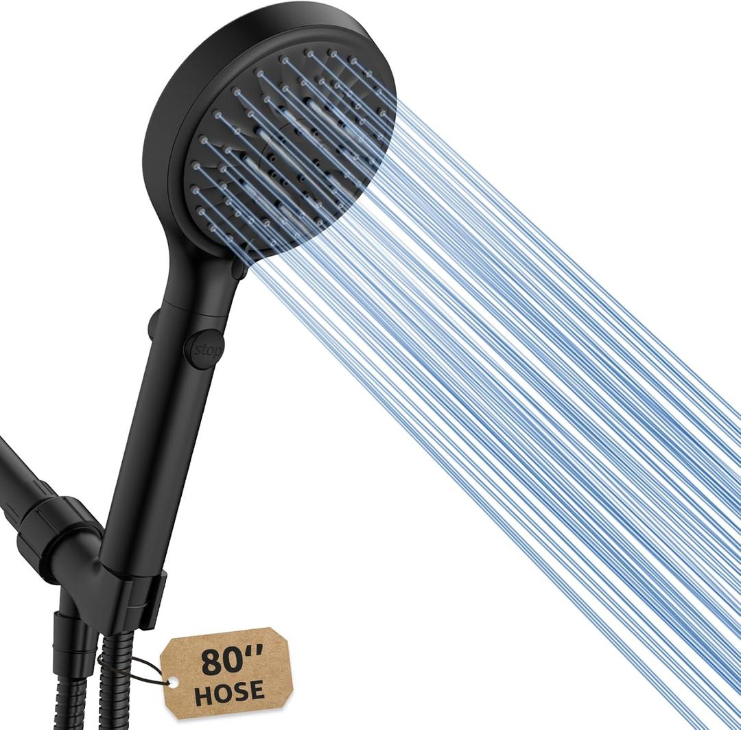FASDUNT Shower Head with Handheld, High Pressure Handheld Shower Head with 80" Extra Long Stainless Steel Hose & Adjustable Bracket, Showerhead with ON/OFF Switch, Black