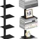 Floating Book Shelves for Wall, 6 Tier Invisible Floating Bookshelf, Vertical Spine Book Tower, Wall Mounted & Space Saving, Heavy Duty Metal Book Organizer for Home Office, 3 Pack Black