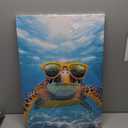Funny Turtle Wall Art Sea Turtle with Glasses Picture Marine Life Canvas Prints Ocean Painting Modern Prints for Bathroom Living Room Home Wall Decor Framed - 16.00"x24.00"