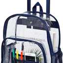 COVAX Rolling Clear Backpack, Heavy Duty See Through Bookbag, Transparent PVC Cold-resistant Backpack with Wheels (Navy)