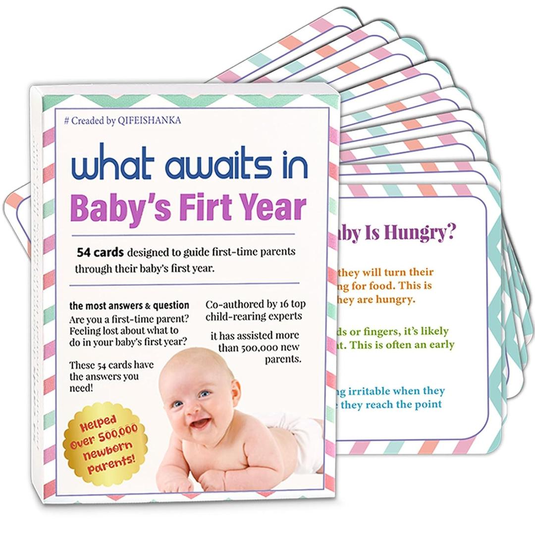 Baby Books for New Parents, Parenting Cards for What Awaits in Baby's First Year - Baby Milestone Guide Cards with Monthly Advice on Baby Care, Feeding, and Health for Expecting Parents