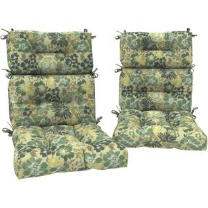 DYTXIII Outdoor High Back Chair Cushions Set of 2, Water Repellent Tufted Rocking Seat Cushions Replacement 44 x 22 Inch, Seat & Back Chair Pads for Patio, Balcony and Indoor Use -Green Rose