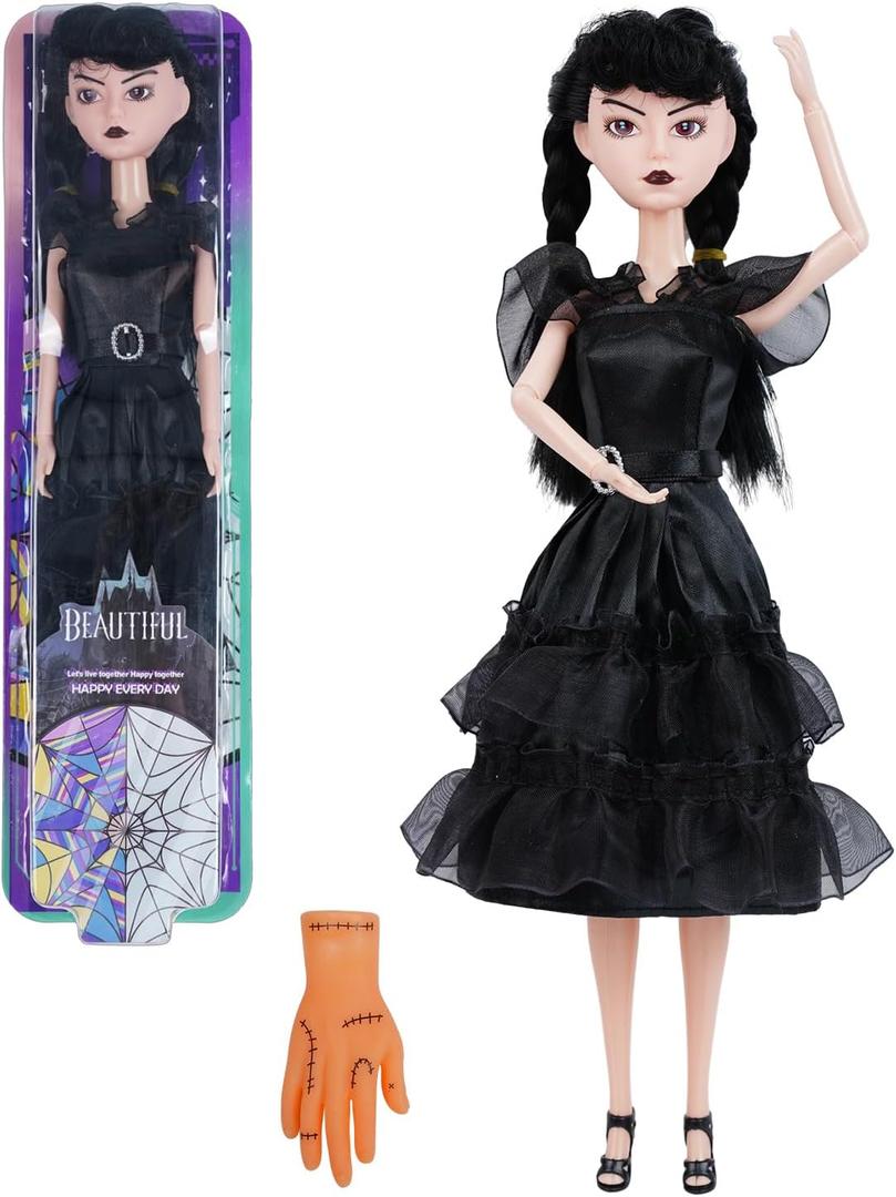 11.5 inch Dolls with Gift Box, Black Doll with Thing Hand, Black Dress, Gift for Fans