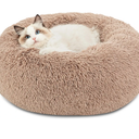 Bedsure Calming Cat Beds for Indoor Cats - Small Cat Bed Washable 20 inches, Anti-Slip Round Fluffy Plush Faux Fur Pet Bed, Fits up to 15 lbs Pets, Camel