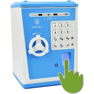 Lyght Mini ATM Savings Bank for Real Money, Voice Piggy Banks, Fingerprint Password, Kids Safe Coin Money Box, Blue