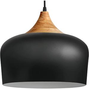Modern Pendant Lights,Wooden Dome Pendant Light Fixture,Adjustable Hanging Pendant Lighting Chandelier Lamp for Kitchen Island,Dining Room,Hallway,Foyer,Bedroom(Black) (8920-BK)