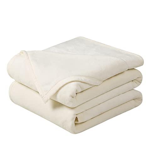 EASELAND Soft King Size Blanket Winter Warm Microplush Lightweight Thermal Fleece Blankets for Couch Bed Sofa,90x108 Inches,Ivory