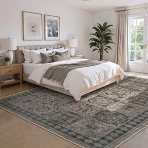 LIVEBOX Washable Area Rug 9x12, Brown Rugs for Living Room Non Slip Bedroom Rug, Vintage Area Rugs Ultra Large Thin Soft Neutral Insect Carpet for Dining Room, Office