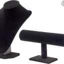 Juvale Necklace Display Stand & Bust Set - 2-Piece, Black Velvet, Modern Freestanding - Necklace Holder Stand & Bracelet Holder Display - Jewelry Showcase for Vendors & Photography