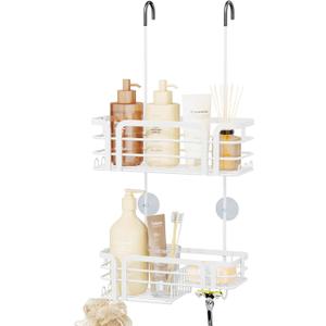 SWTYMIKI Shower Caddy Hanging Organizer - Over the Door Shower Caddy with Soap Holder, 11 Hooks, 2 Installation Ways, Stainless Steel Rustproof Bathroom Organizer, Black