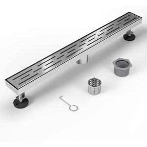 Shower Drain Stainless Steel for Bathroom: Brushed Nickel Linear Shower Drain 28 Inch with Removable Brick Pattern Grate - Adjustable Rectangular Shower Floor Drain with Hair Strainer
