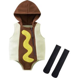 Infant Baby Outfits Girl Boy Hot Dog Hooded Sleeveless Romper Funny Food (6-12 Months, Brown)