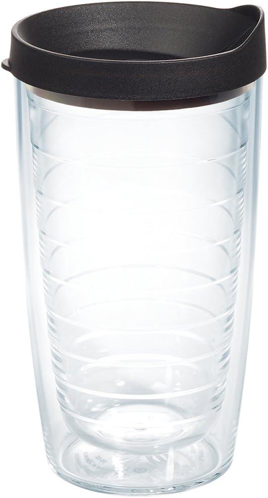 Tervis Clear & Colorful Lidded Made in USA Double Walled Insulated Tumbler Travel Cup Keeps Drinks Cold & Hot, 16oz, Black Lid
