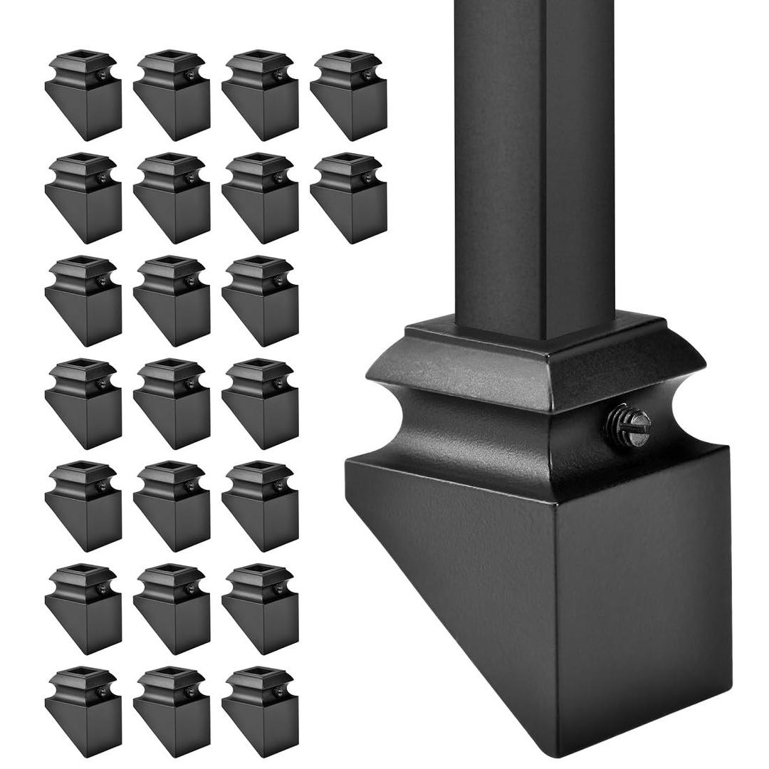 Metal Baluster Shoes 24 Pcs Slant Shoes with Screws - for Use with 1/2" Square Balusters (Satin Black-24pcs)