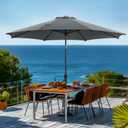 wikiwiki 9 FT Patio Umbrellas Outdoor Table Market Umbrella with Push Button Tilt/Crank, 8 Sturdy Ribs, Fade Resistant Waterproof POLYESTER DTY Canopy for Garden, Lawn, Backyard & Pool, Dark Gray