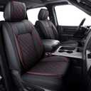 Aierxuan Dodge Ram Car Seat Covers Full Set Waterproof Leather Custom Fit 2009-2025 1500, 2010-2025 2500/3500 Crew Quad Regular Cab Truck Pickup with Split Bench 60/40(Full Set/Black-Red)