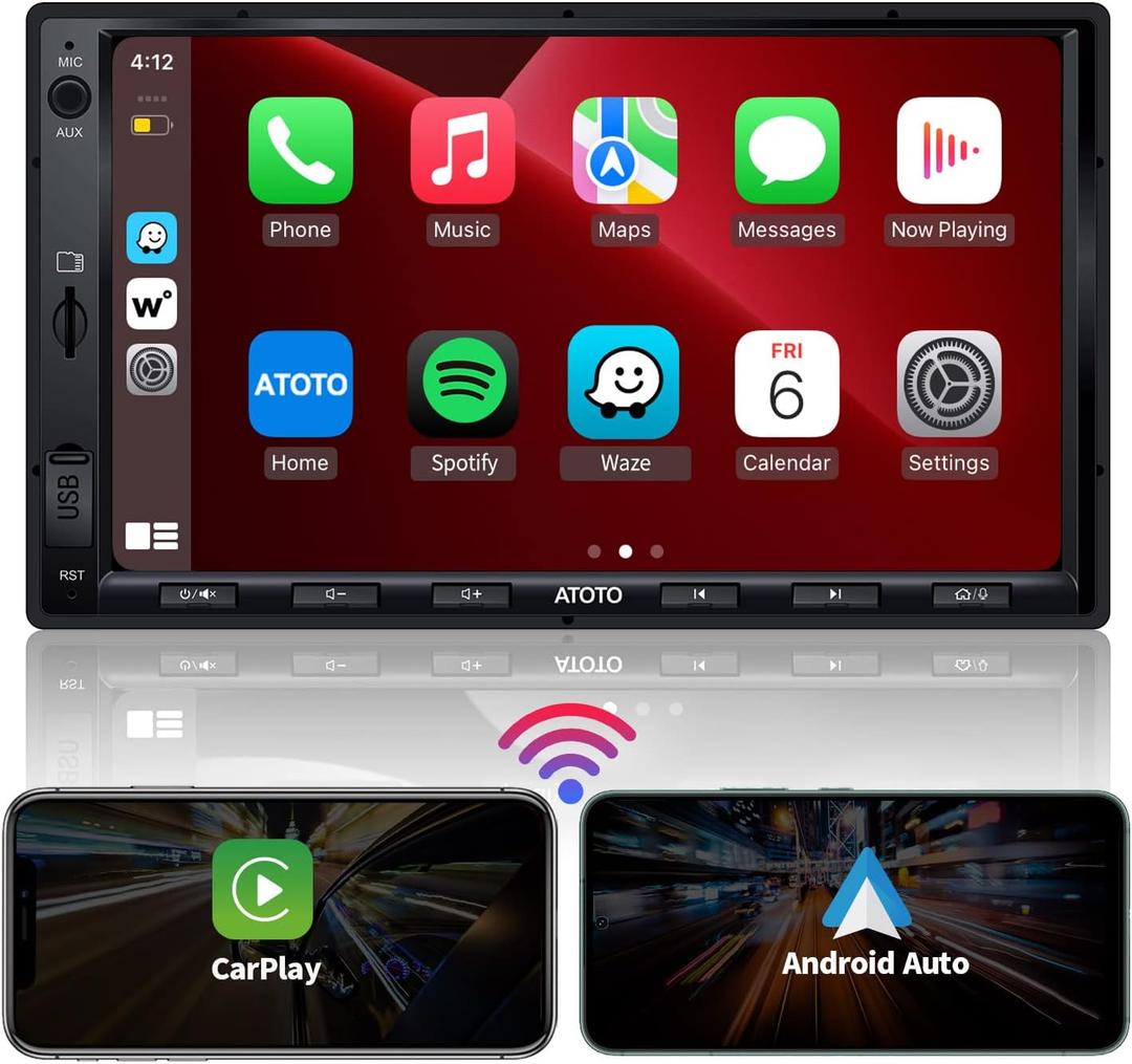 ATOTO F7 WE 7inch Double DIN Car Stereo, Wireless CarPlay & Wireless Android Auto, Touchscreen Car Radio with Bluetooth, Mirror Link, HD LRV, Quick Charge, FM/ AM, GPS Navi, Voice Control, F7G2A7WE