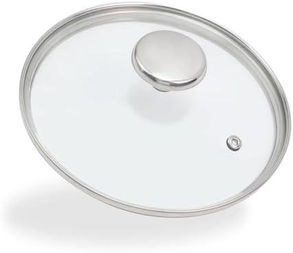 Tsnamay 7 Inch Clear Glass Pot Lid for Frying Pan Replacement Cover Can Withstand 428°F (220℃) with Stainless Steel Knobs,Round Knobs Polished Silver
