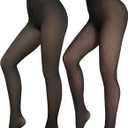 Fleece Lined Tights Sheer Women - Fake Translucent Warm Pantyhose Leggings Sheer Thick Tights for Winter (Small, Black+black Stripe)