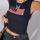 GORGLITTER Women's American Flag Crop Tank Tops Sleeveless 4th of July Patriotic Summer Outfits Sweater Vest (Black, L)
