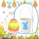 Cute Easter Basket with Handle Empty Bunny Basket Large Woven Cotton Rope Gifts Buckets for Egg Hunts Baby's First Easter Baskets Gifts(Blue)