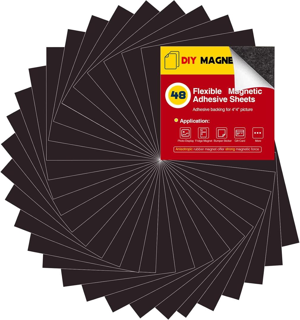 4X4 Magnetic Sheets with Adhesive Backing for Square Pictures(Pack of 48), Adhesive Photos Magnets for Home/ Classroom/ Office