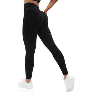 VOOVEEYA Curvy Womens Leggings, High Waisted Yoga Pants with Back Pockets, Tummy Control - Buttery Soft - Stretchy (Large, Solid Black)